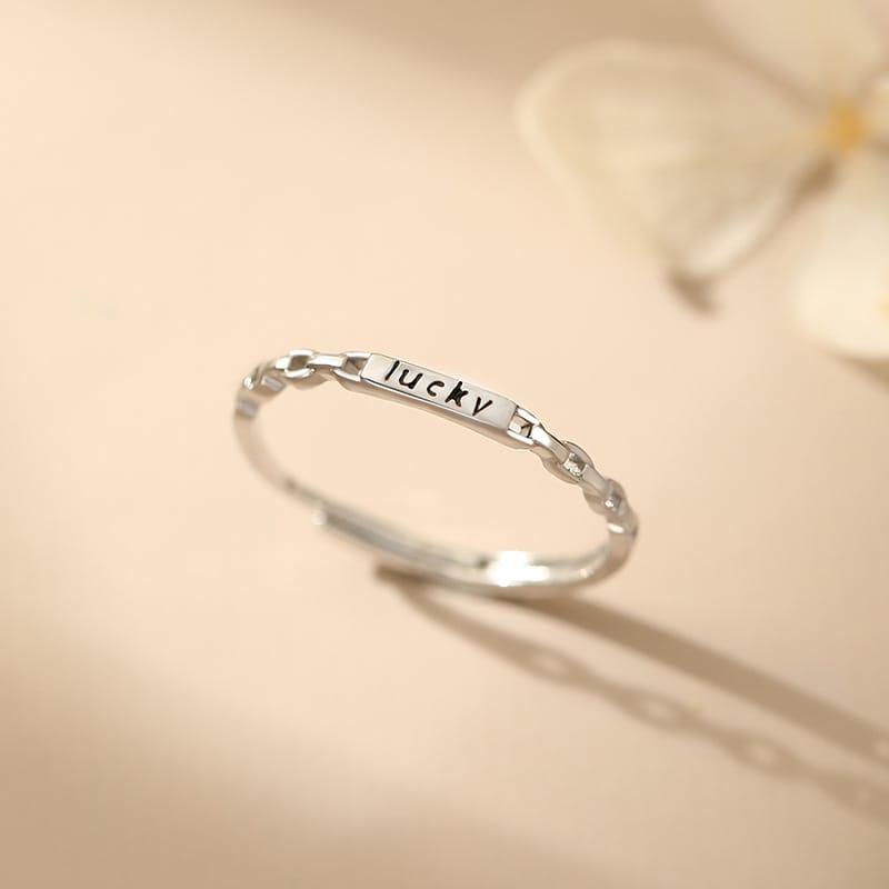 S999 Silver Light Luxury Sweet Lucky Letter Ring Simple Girly Sense Niche Design Sense Open Ring
