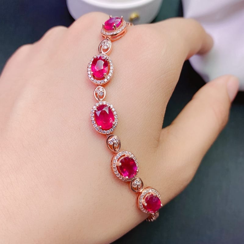 Live delivery ruby bracelet 925 silver Ruby women's bracelet with extended chain one-piece delivery