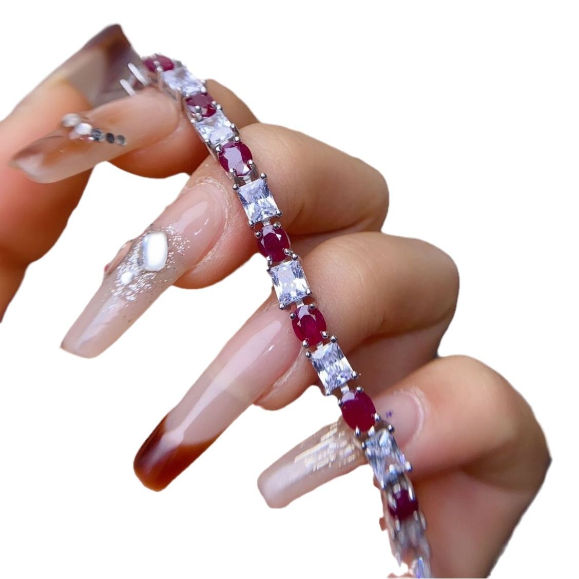 Laochu ruby bracelet 4 * 5mm 925 silver inlaid style beautiful ladies live supply
