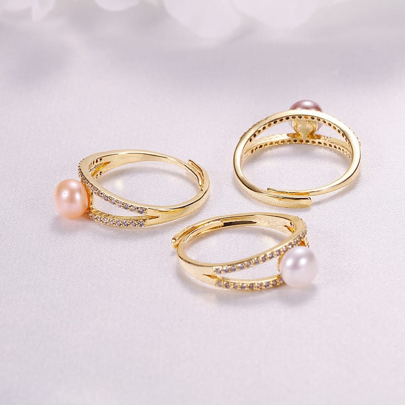 Pearl Zircon Diamond Opening Adjustable Ring Light Luxury Niche Fashion Finger Ring Fresh Water Pearl Jewelry for Women