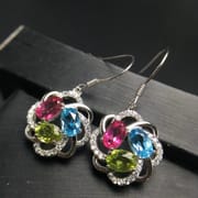 Natural color treasure earrings Europe and the United States exaggerated Topa olivine 925 silver inlay wholesale goods