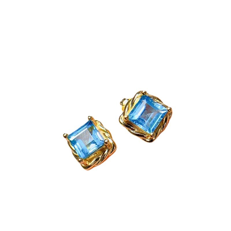 Natural Topaz Stud earrings 925 silver Japanese Korean Net red light luxury super flash Topaz Stud earrings tested wholesale
