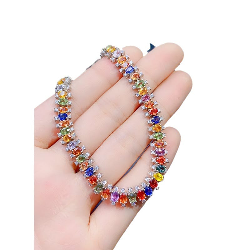 Fashion Jewelry New Simple Light Luxury DIY Inspection Natural Color Sapphire Bracelet 925 Silver Live Supply