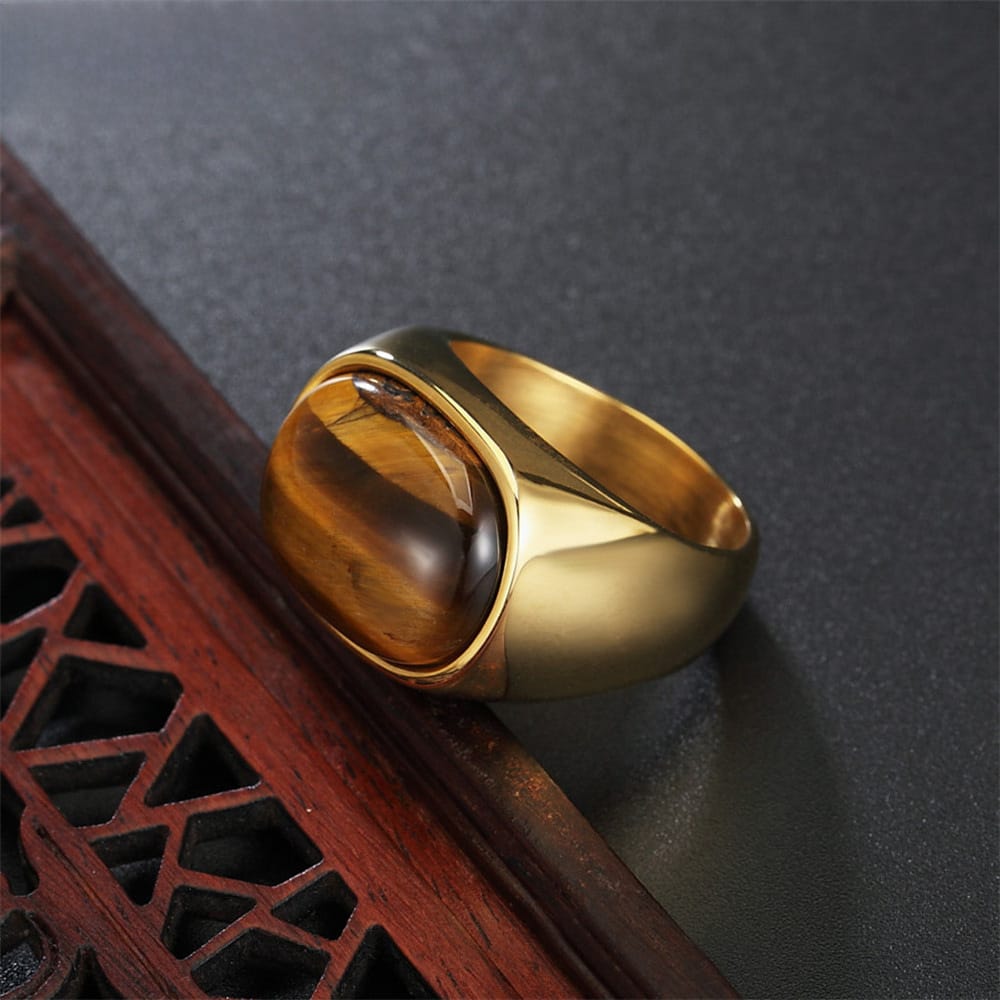 R0117-HK09 foreign trade jewelry simple personality retro Tiger Eye men's titanium steel ring ring