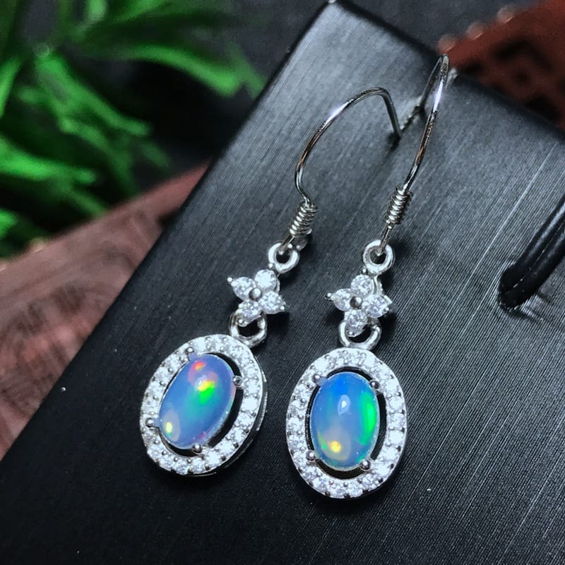 Real photo 925 silver inlaid natural opal earrings wholesale entity take goods