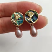 S925 Silver Needle Natural Pearl Geometric Earrings Light Luxury High-end Color Shell Rose Pearl Earrings New Style