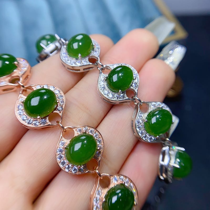 Natural Hotan jasper bracelet 8 * 10mm S925 silver inlay luxury supply peer pick wholesale