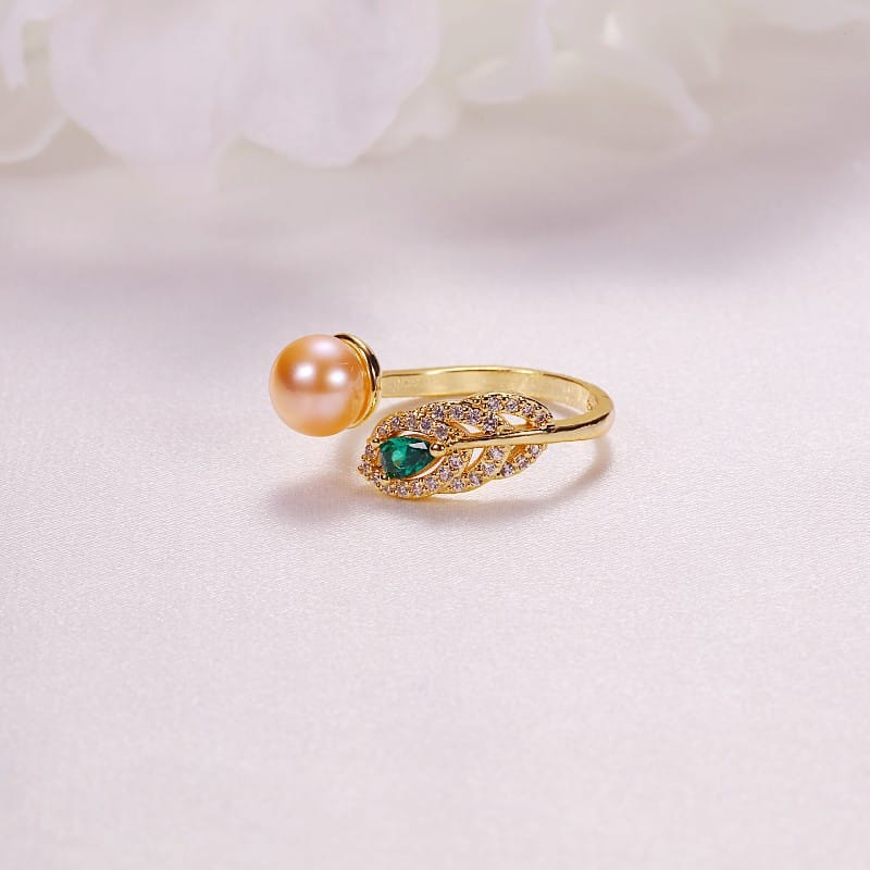Pearl Jewelry Opening Adjustable Ring Real Gold Electroplated Micro-inlaid Zircon Freshwater Pearl Ring