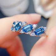 New Natural London Blue Topaz 925 Silver 3*5 Women's Volleyball Ring Crystal Clean Color Good Women's Ring