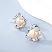 Natural Freshwater Pearl Earrings Triangle Hollow Pearl Earrings Niche Design Fashion Simple Earrings S925 Silver Needle