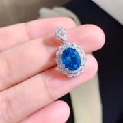 Natural Swiss Blue Topaz Pendant 925 Silver Inlay Process Wholesale