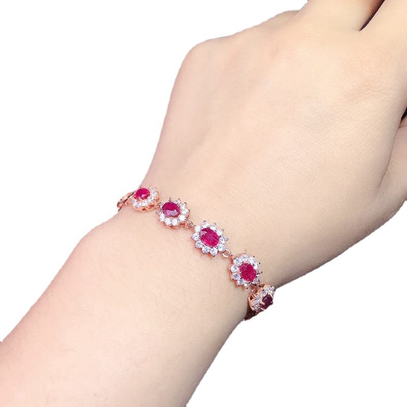 Tiktok supplies girls ruby bracelet 925 silver Ruby with extended chain adjustable one-piece delivery
