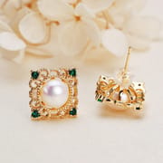 Red wind sweet neck chain earrings ring set 14K gold injection clavicle chain freshwater pearl necklace set