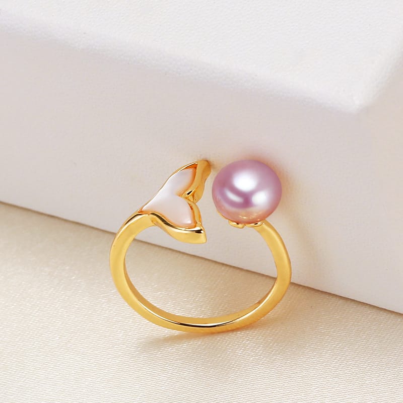 Jewelry semicircle pearl shell ring pearl jewelry fishtail freshwater pearl ring for women