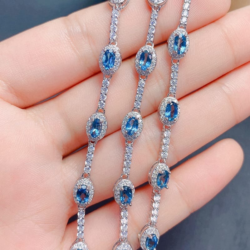 Fresh Natural London Blue Topaz bracelet 925 silver inlaid women's bracelet one-piece delivery live broadcast supply
