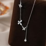 Po S999 Silver Butterfly Tassel Necklace Women's New Arrival Light Luxury Niche Korean Style Sweet Cute Necklace for Hair