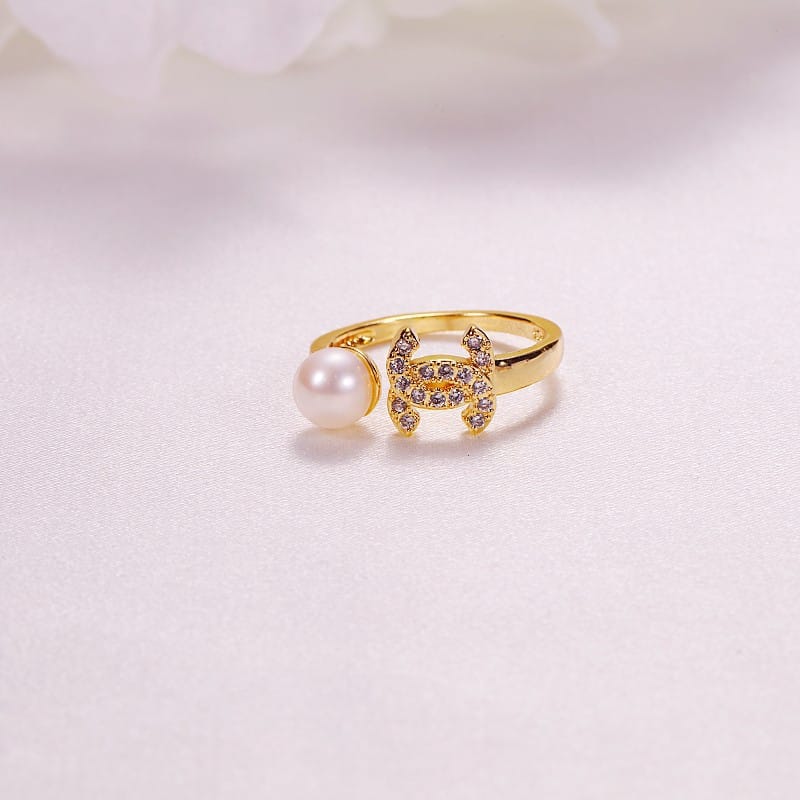 Pearl Jewelry Opening Adjustable Ring Real Gold Electroplated Micro-inlaid Zircon Freshwater Pearl Ring
