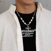 Cross zircon non-fading titanium steel necklace men's all-match high-end sense Cuban chain personality niche neck chain necklace