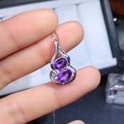 925 silver inlaid gourd amethyst pendant electroplated 18K gold colored gemstone natural amethyst necklace for women