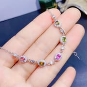 Simple fashion new colorful natural tourmaline 3*4mm ladies Bracelet 925 silver color treasure wholesale