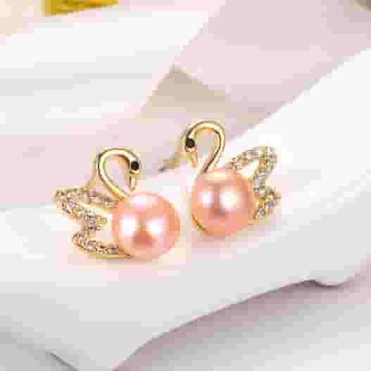 Natural Freshwater Pearl Earrings Swan Micro Set Zircon Classic Ear Studs Elegant Light Luxury Niche Earrings New Women