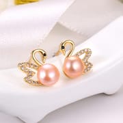 Natural Freshwater Pearl Earrings Swan Micro Set Zircon Classic Ear Studs Elegant Light Luxury Niche Earrings New Women