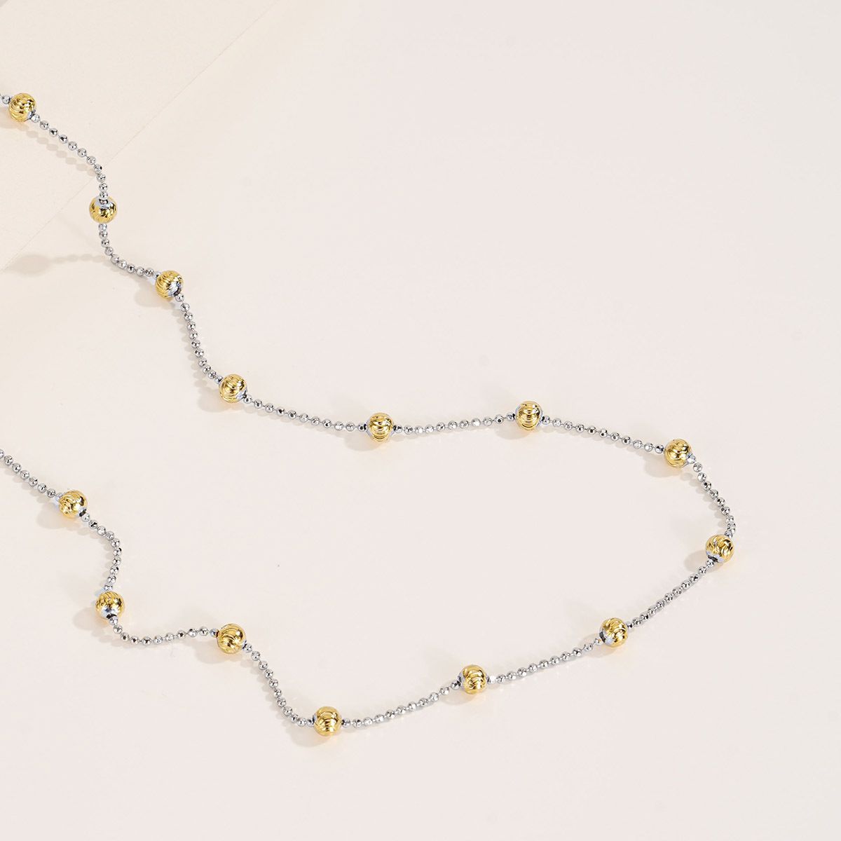Cross-border S925 Sterling Silver Contrast Bare Chain Niche Design Scimitar Bead Necklace Women's Round Bead Clavicle Chain Tide