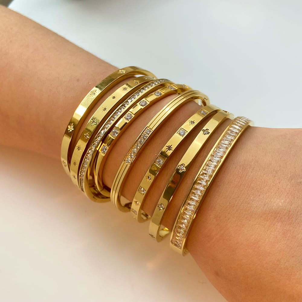 European and American-style light luxury bracelet six-pointed star buckle bracelet 18K gold stainless steel inlaid zirconium bracelet high-grade bracelet for women