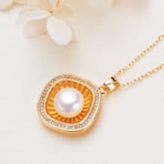 Pearl 9mm Steamed Bread Round Pearl Copper Gold Plated Zircon Clavicle Chain Freshwater Pearl Necklace Pendant