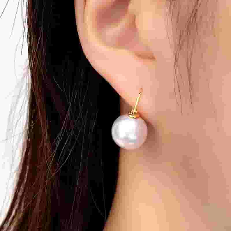 Freshwater pearl earrings 10-11mmm large point round high-gloss pearl earrings niche high-end earrings