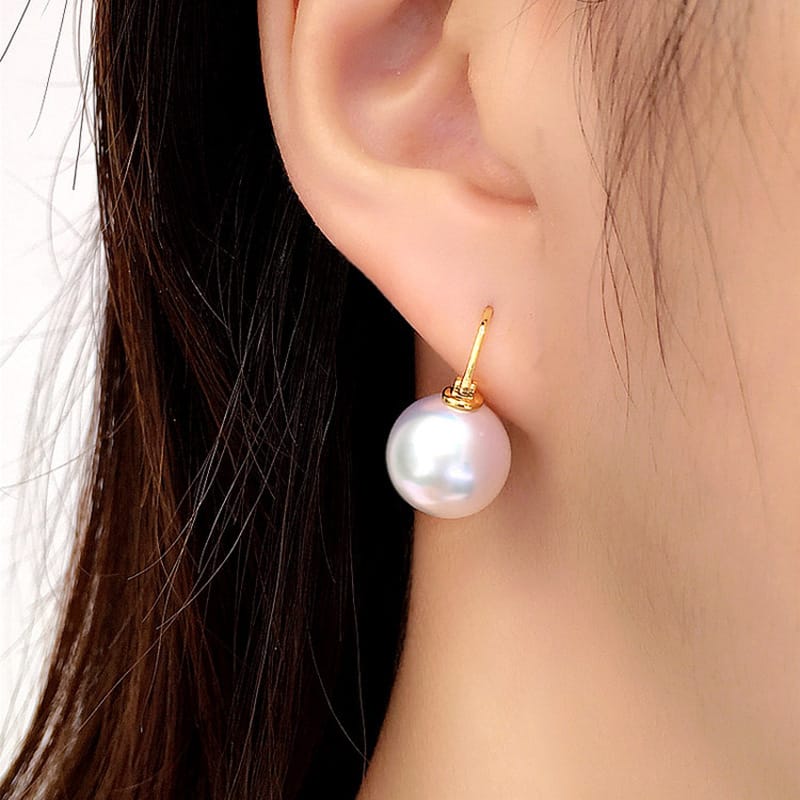 Freshwater pearl earrings 10-11mmm large point round high-gloss pearl earrings niche high-end earrings