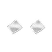 Bao S999 pure silver brushed diamond stud earrings geometric earrings small earrings quadrilateral earrings simple small fashion