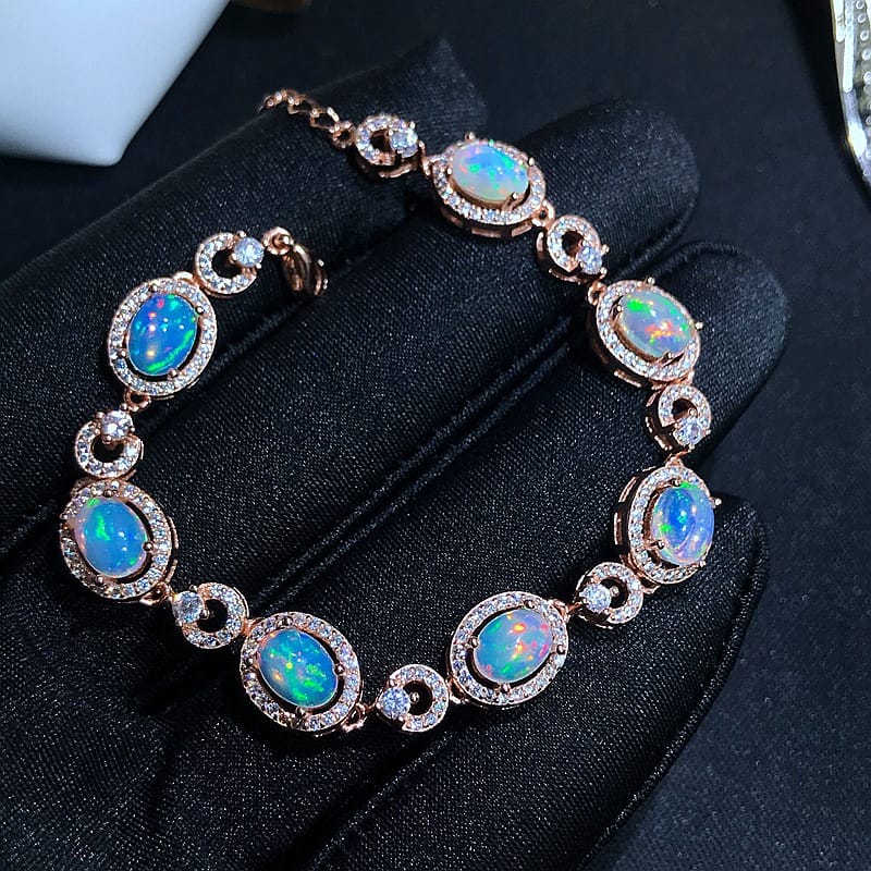Natural opal bracelet wholesale 925 silver inlaid fashion round drill live for 5*7mm