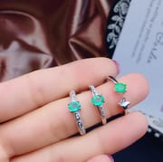 Crystal good natural Colombian emerald ring 925 silver style large quantity wholesale