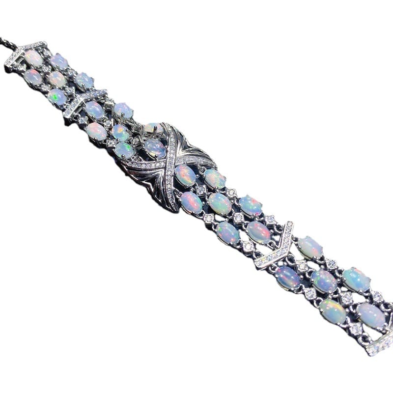 Natural opal bracelet luxury exquisite ladies 925 silver inlaid gemstone fire color beautiful color treasure wholesale