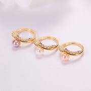 Pearl Micro Zircon Pearl Ring Women's Opening Adjustable Sweet French Crown Ring Jewelry