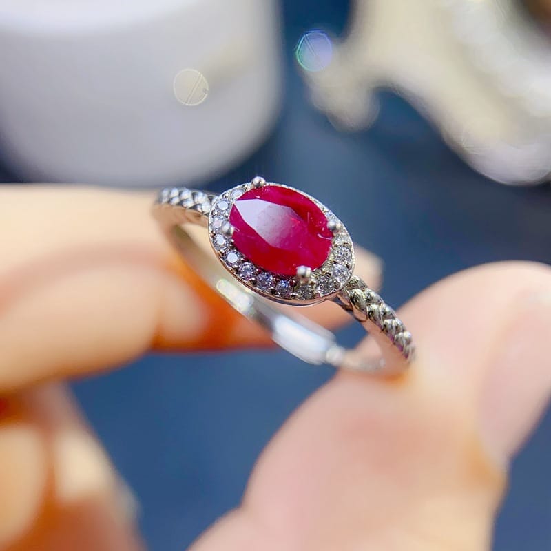 Simple personality natural old burning Ruby female ring 925 silver fashion 6*5mm fast hand trembles live supply