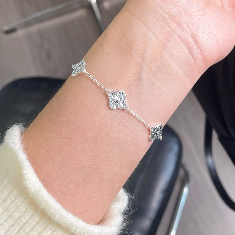 Pure S925 sterling silve four-leaf flower style design bracelet 