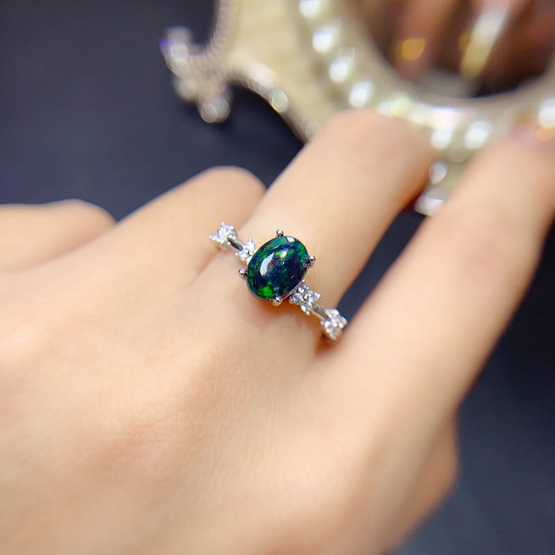 925 Silver Simple Black Opal Women's Ring
