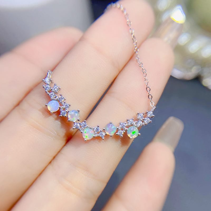 Natural Colorful Opal Necklace High-grade Niche Design 925 Silver Fashion Exquisite Over-tested