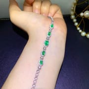 Factory wholesale explosions natural emerald bracelet S925 silver inlaid main stone 4*6 selling Europe and the United States a generation of hair