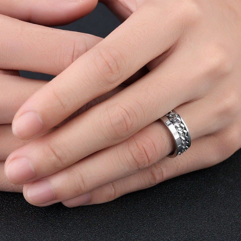 Cross-border Stainless Steel Jewelry Pressure Pattern Rotatable Chain Open Wine Bottle Titanium Steel Ring Men's Open Bottle Ring