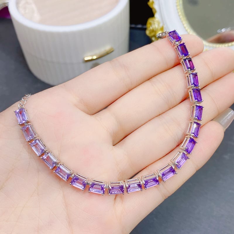 New on the new natural amethyst bracelet 925 silver inlaid gift wholesale anise 4*6mm jewelry wholesale