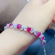 Fresh and simple Myanmar non-burnt Ruby natural ruby bracelet 925 silver women's bracelet 4 * 6mm wholesale