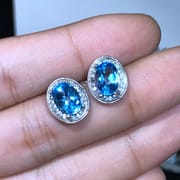 Luxury Stud Earrings Natural Swiss Blue Topaz 925 Sterling Silver Single Grain 2 Karat Wholesale