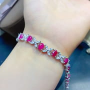 Fresh and simple Myanmar non-burnt Ruby natural ruby bracelet 925 silver women's bracelet 4 * 6mm wholesale