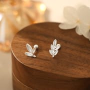 Po S999 Foot Silver Asymmetric Leaf Earrings Fresh Mori Style Niche Exquisite Raising Ear Holes Han Feng Earrings for Hair