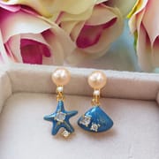 Natural Freshwater Pearl Earrings Starfish Shell Blue Earrings Women's Fashion Simple High-end Sense Earrings Internet Celebrant Earrings