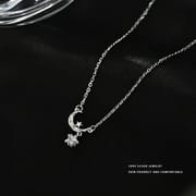 Aobao S999 pure silver exquisite light luxury high-grade star and moon necklace super shiny fashionable exquisite small niche clavicle chain