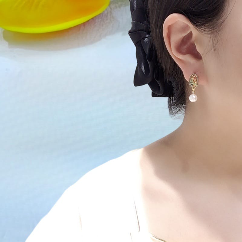 Natural Freshwater Pearl Earrings New Chinese Style Landscape Painting Pearl Earrings National Tide Delicate Earrings New Earrings